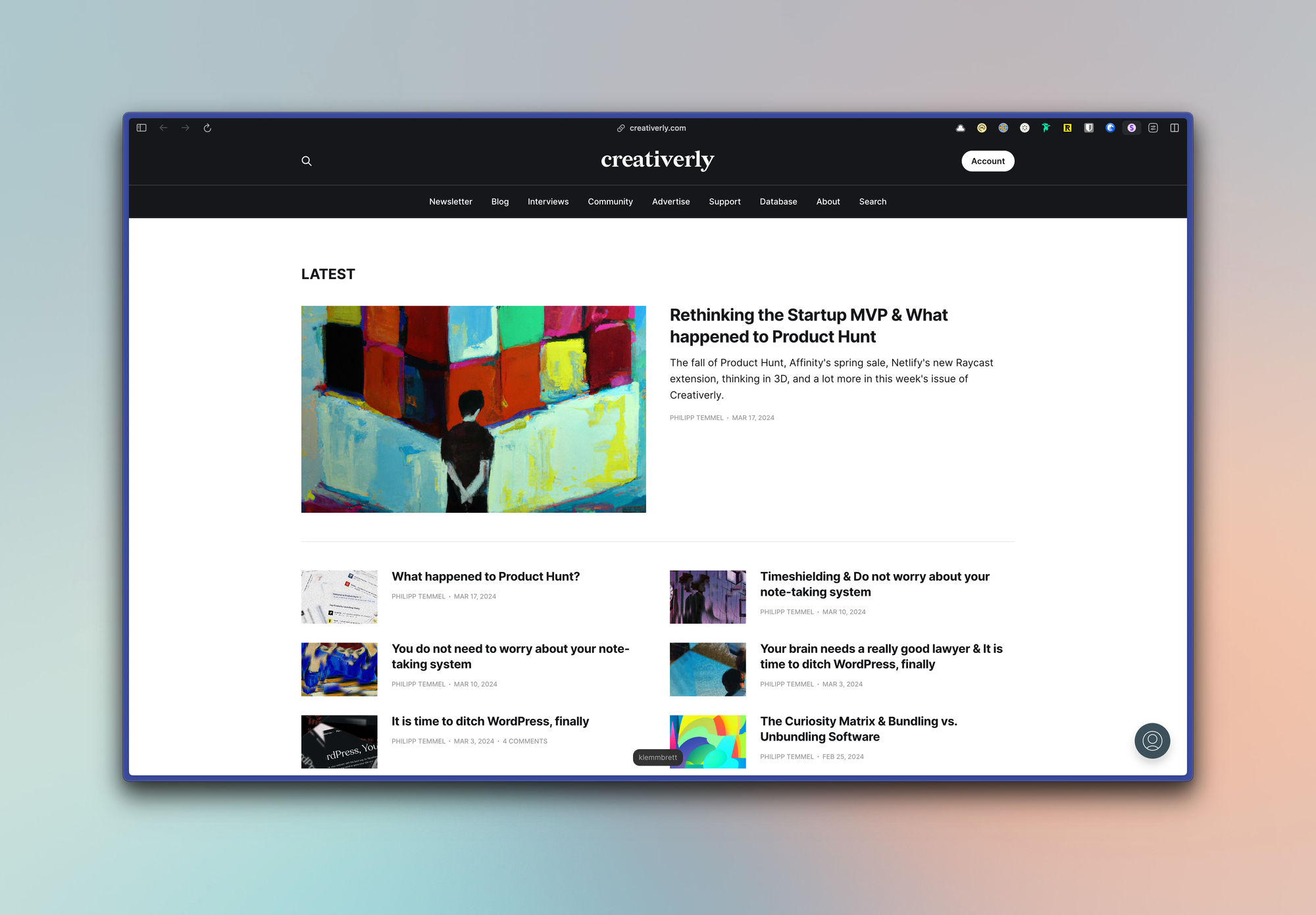 Screenshot of creativerly.com homepage