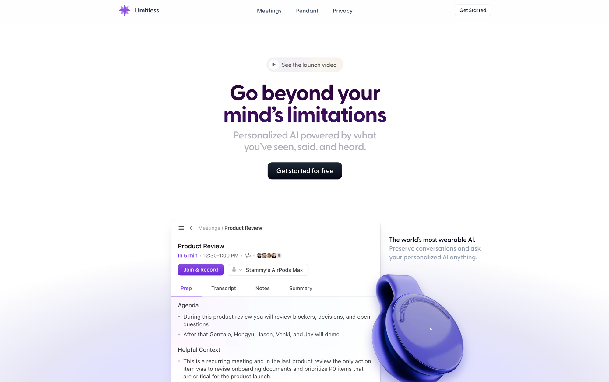 Screenshot of limitless.ai homepage
