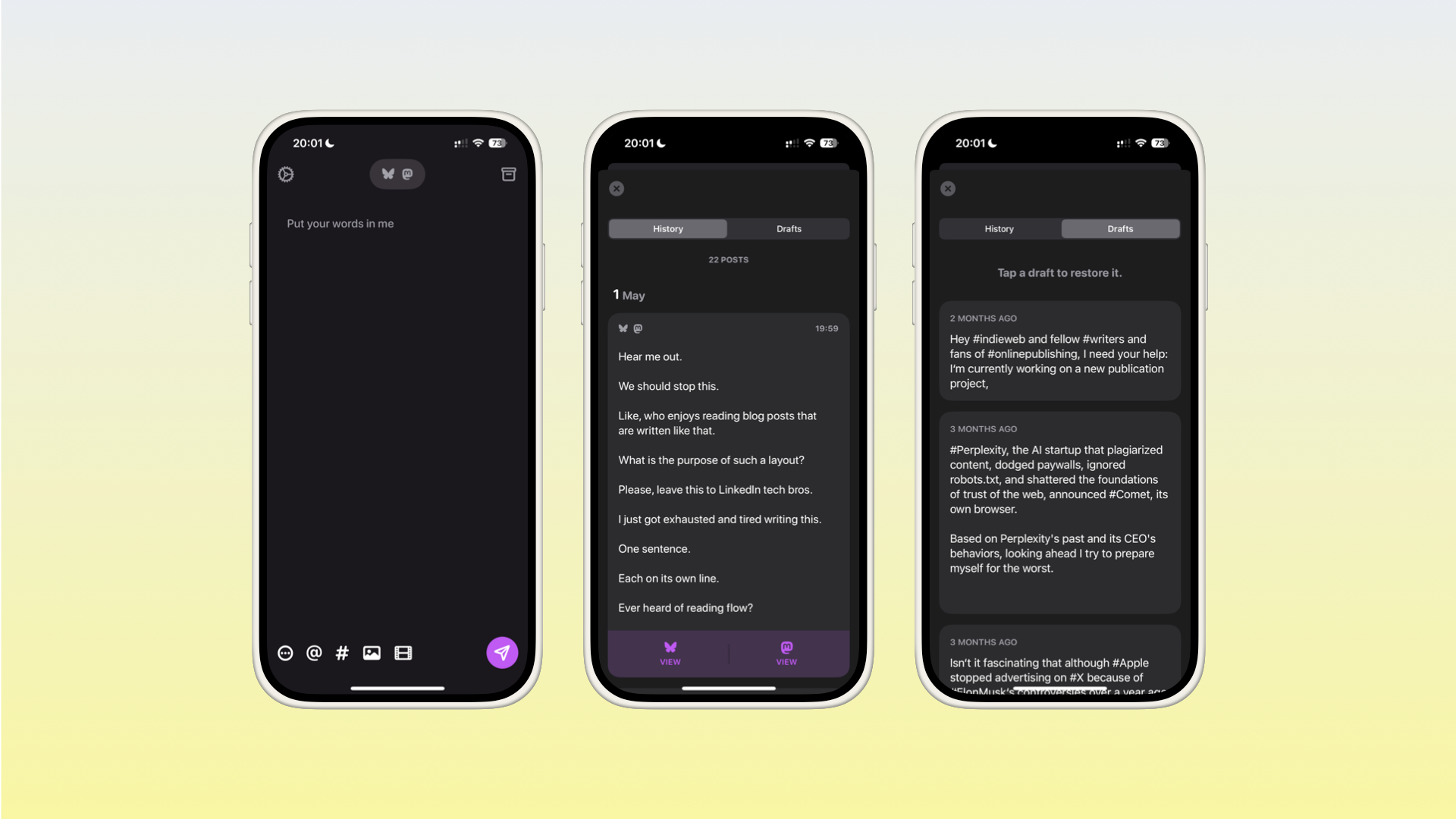 Three iOS device mockups containing screenshots of Croissant iOS
