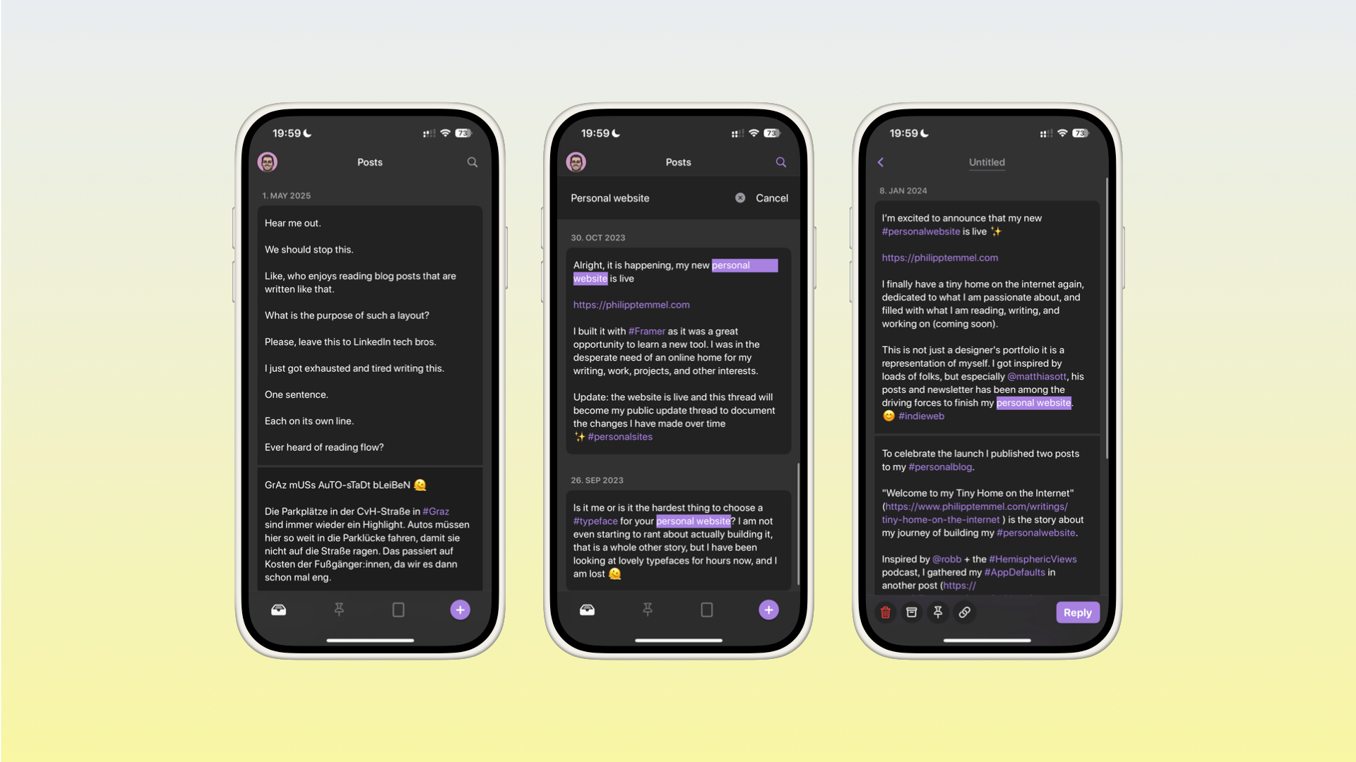 Three iOS device mockups containing screenshots of Tusks iOS