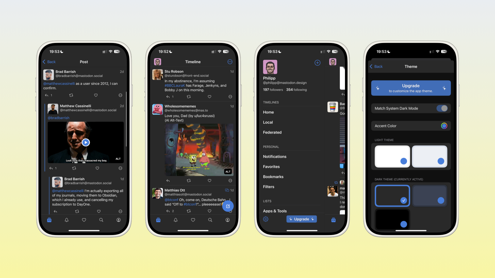 Four iOS device mockups containing screenshots of Woolly iOS